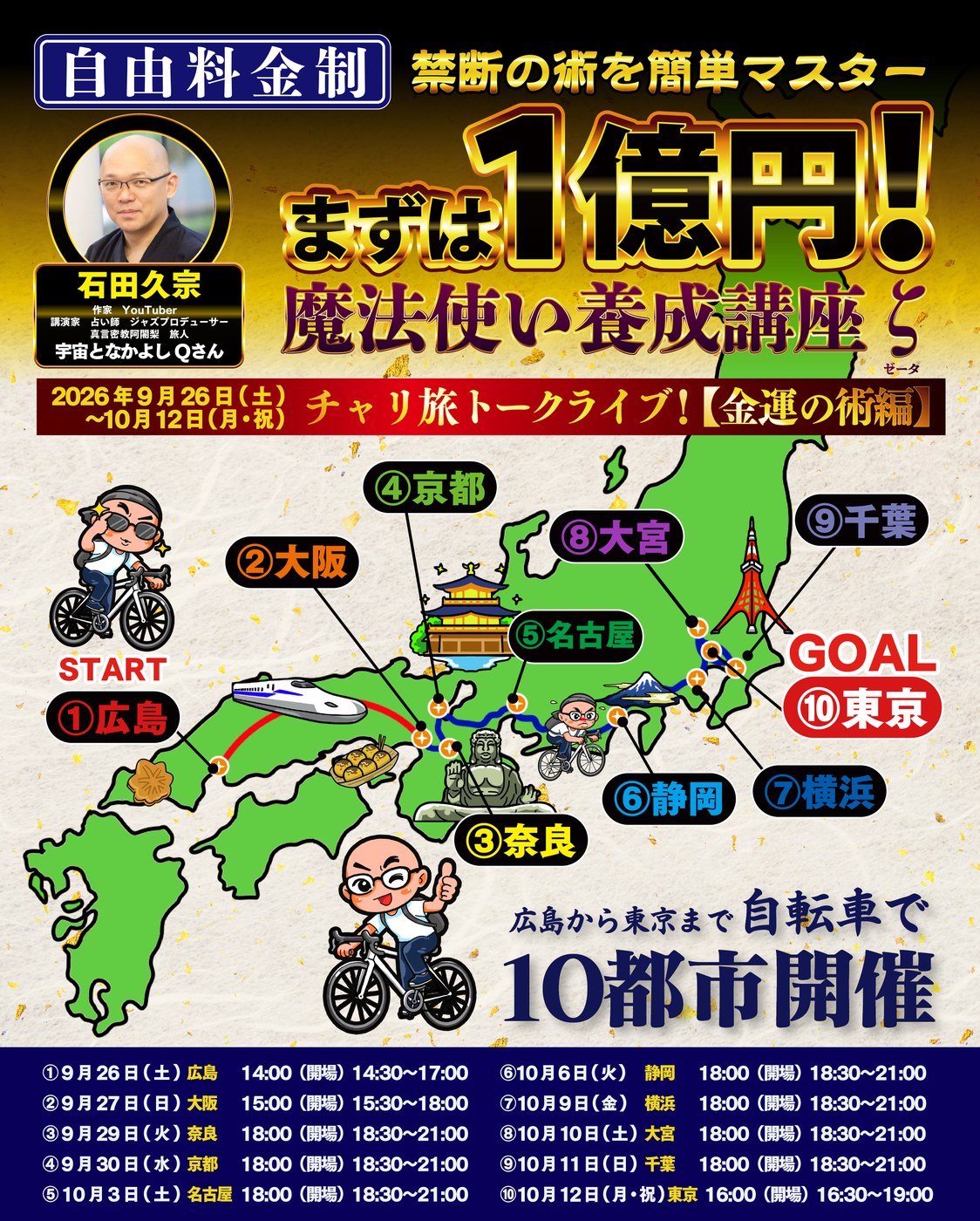 魔法使い養成講座ζ チャリ旅トークライブ 全10都市の告知フライヤー